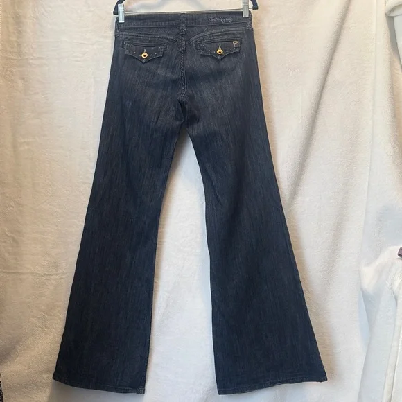 Vtg Plastic By GLY Dark Wash Low Rise Ultra Flare Jeans - Made in USA Y2K - Picture 3 of 6